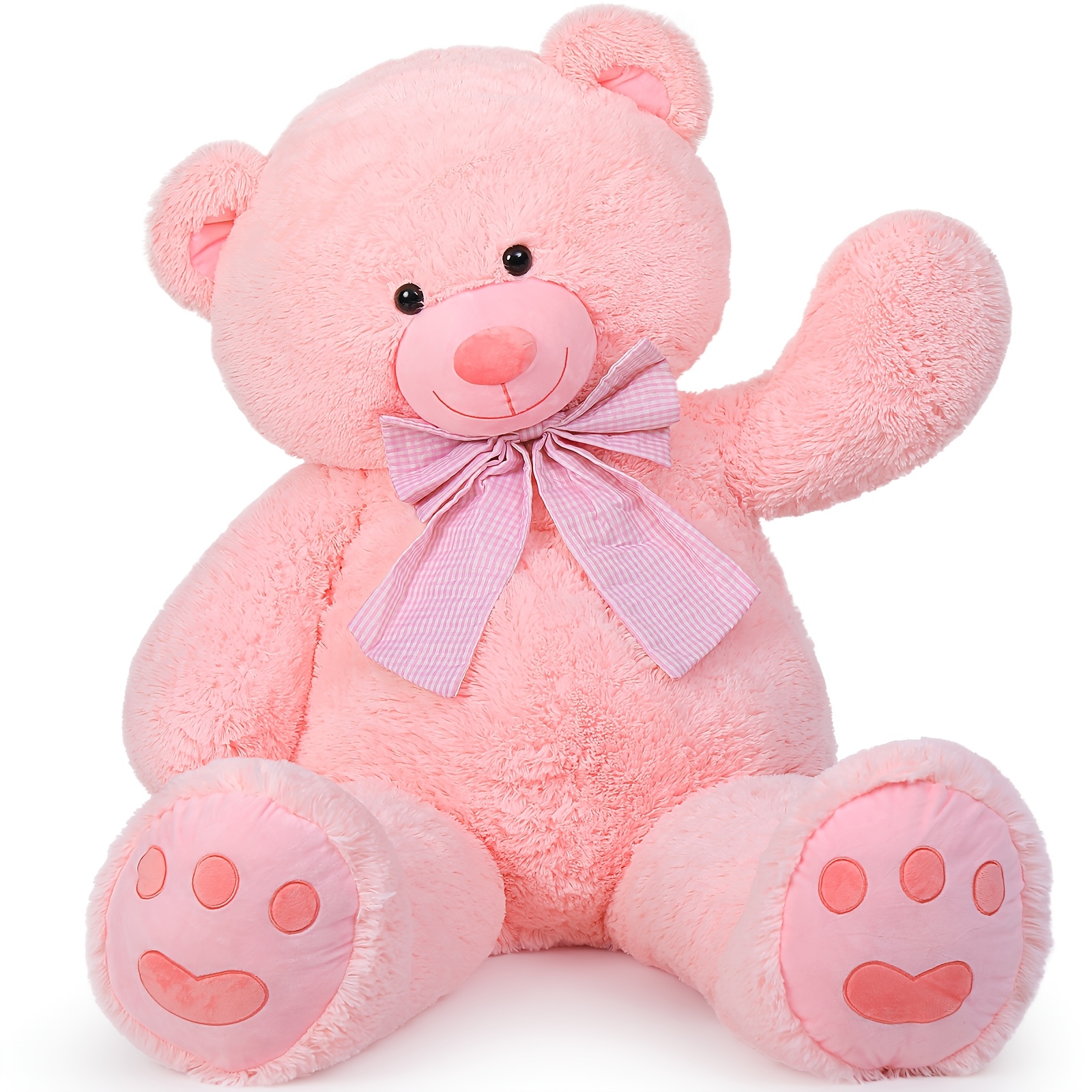 Image of Morismos 5ft Giant Bear Stuffed Animal, Large Teddy Bear Plush Toy With Footprints And Bow, Gift For Girlfriend, Wife, Girls At Birthday Valentines, Christmas, Baby Shower Decor
