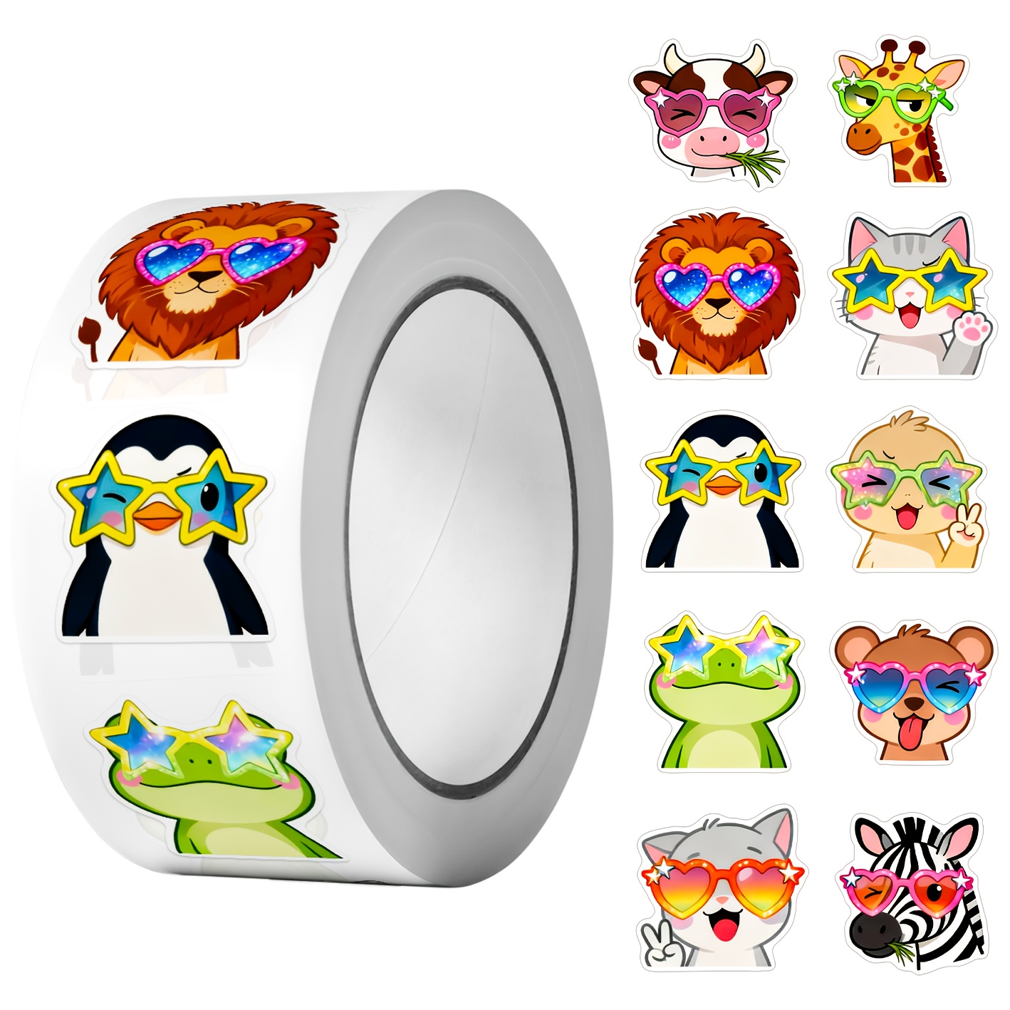 TEMU 1 Roll (500pcs) Cartoon Fashionable Animals Irregular Sticker 2.5cm/1.0'' 10 Designs Party Favors Decals Art Adorning Various Home Decoration