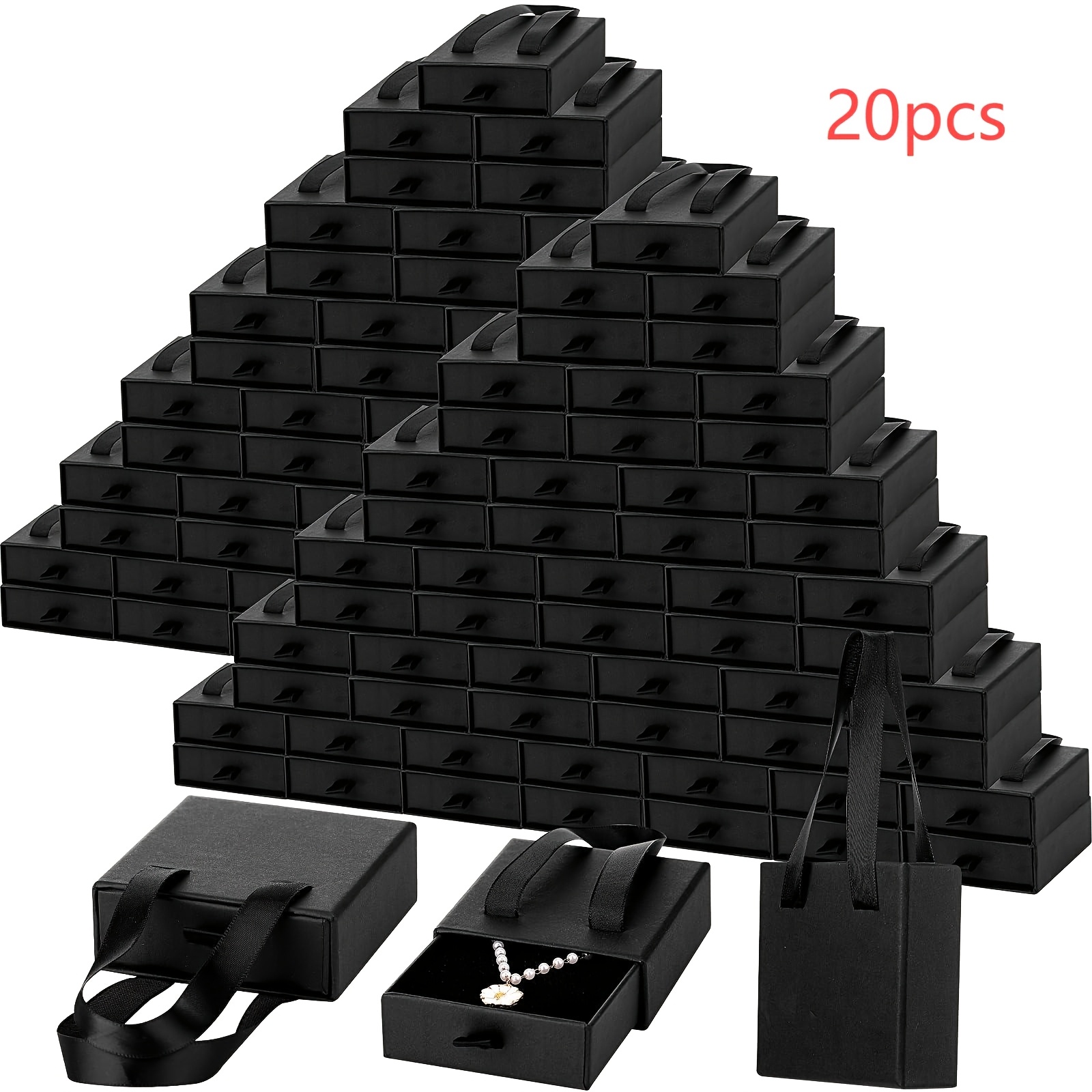 TEMU 20pcs Jewelry Gift Boxes Cardboard Jewelry Boxes 3.1 X 3..2 Inch Pull Out Design Bulk Small Black Gift Box With Lids For Necklace Ring Bracelets
