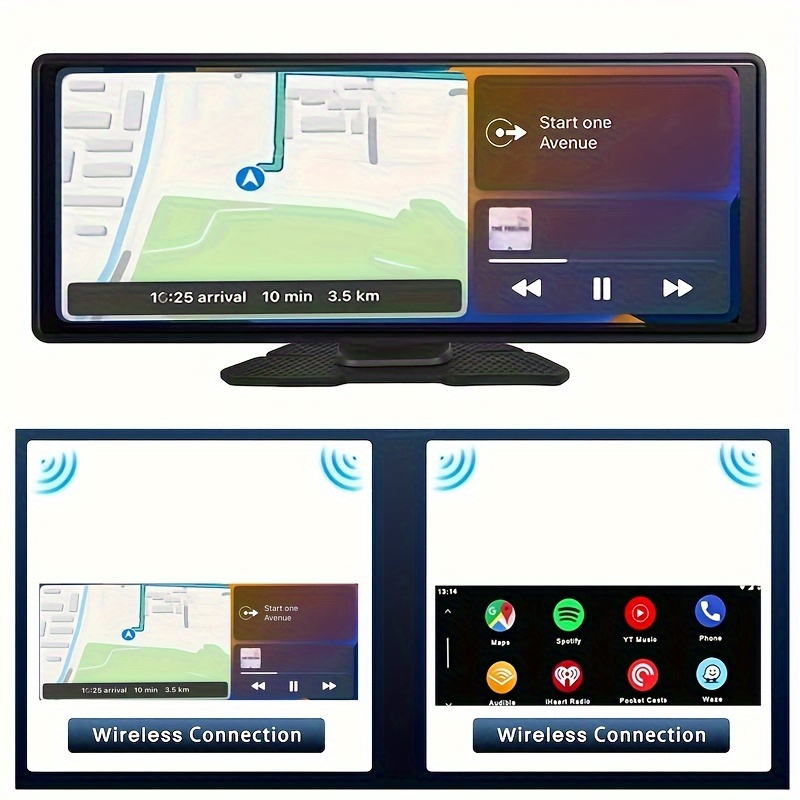 Pantalla Coche Carplay inalámbrica Android Auto con Dashcam, 9,3