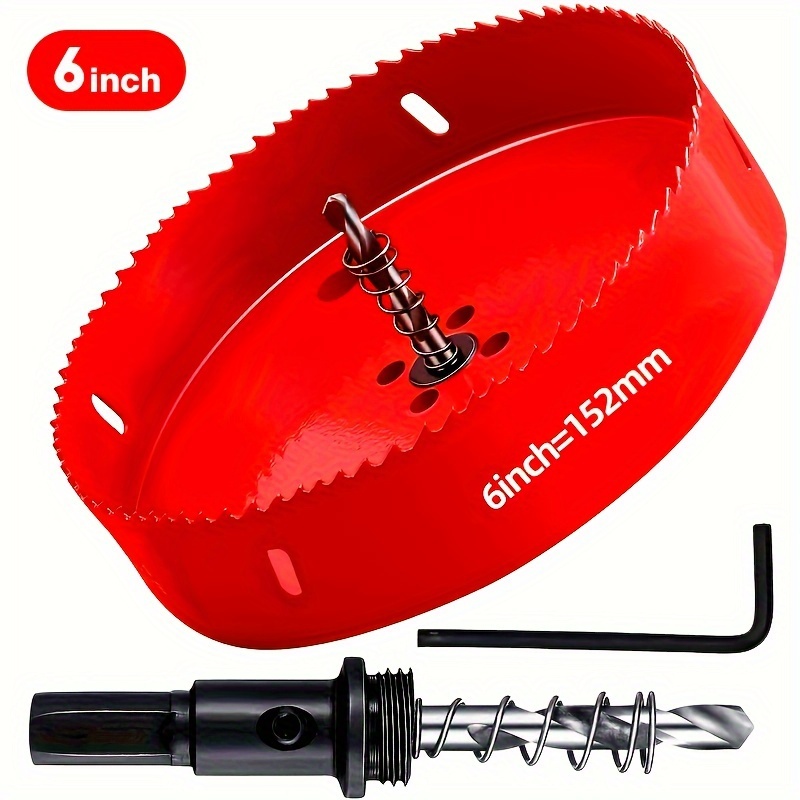 

6 Inch , 152mm Hss Hole Cutter For Wood, 32mm Cutting Hole Cutter With Hex Shank Drill Bit Adapter For Cornhole Boards Plastic Drywall Fiberboard Wood, Red