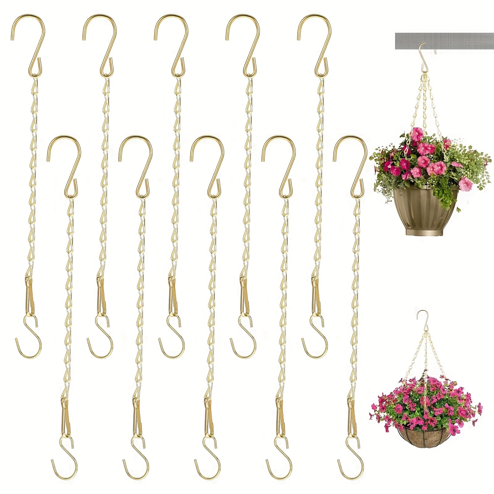 TEMU Set Of 10, 29 Cm Chain Hangers With S-hooks, Suitable For Suspending Flower Pots, Bird Feeders, Planters, Lanterns, And Wind Chimes (golden