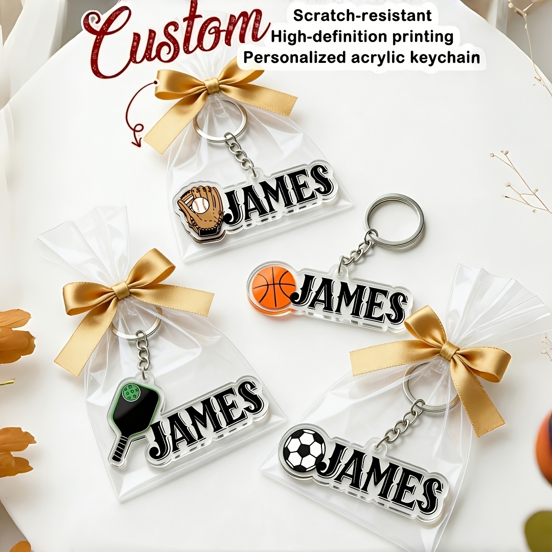 TEMU Personalized Engraved Color Photo Keychain - Bag Tag Keychain | Pickleball, Baseball, Basketball, Football | Personalized Team Gifts For Him,