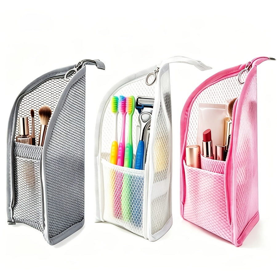TEMU Ensemble de 3 sacs de toilette portables verticaux, sac de Cosmétique suspendu transparent pliable, sac de voyage imperméable en EVA de grande