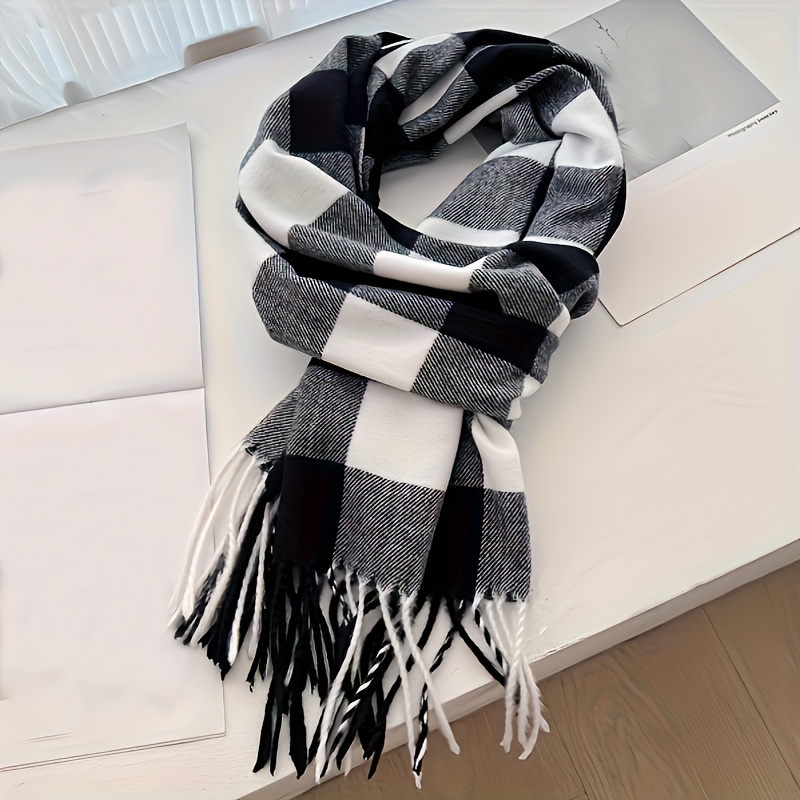 TEMU 1pc Autumn/winter Scarf, Colorful, Options, Windproof & Warm, Elegant Tassel Design, 100% Polyester, Excellent Holiday Gift