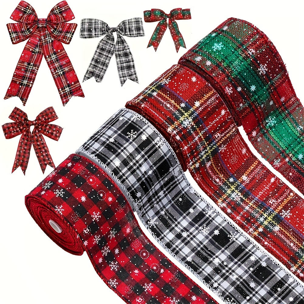 

4pcs 5-yard Christmas Wired Ribbon Set - Assorted Snowflake & Plaid Patterns For Holiday Gift Wrapping, Diy Crafts & Festive Decor