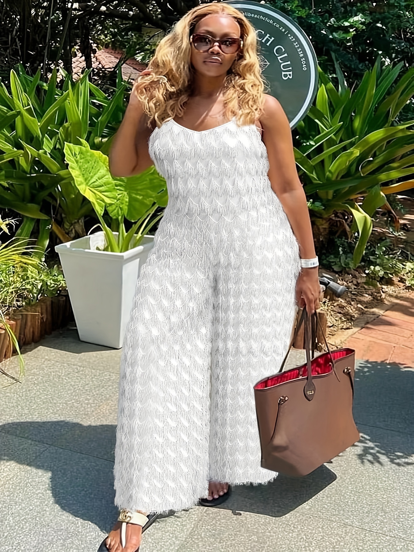 Long Sleeve Plus Size Club Rompers And Jumpsuits White Jumpsuit - Main Image