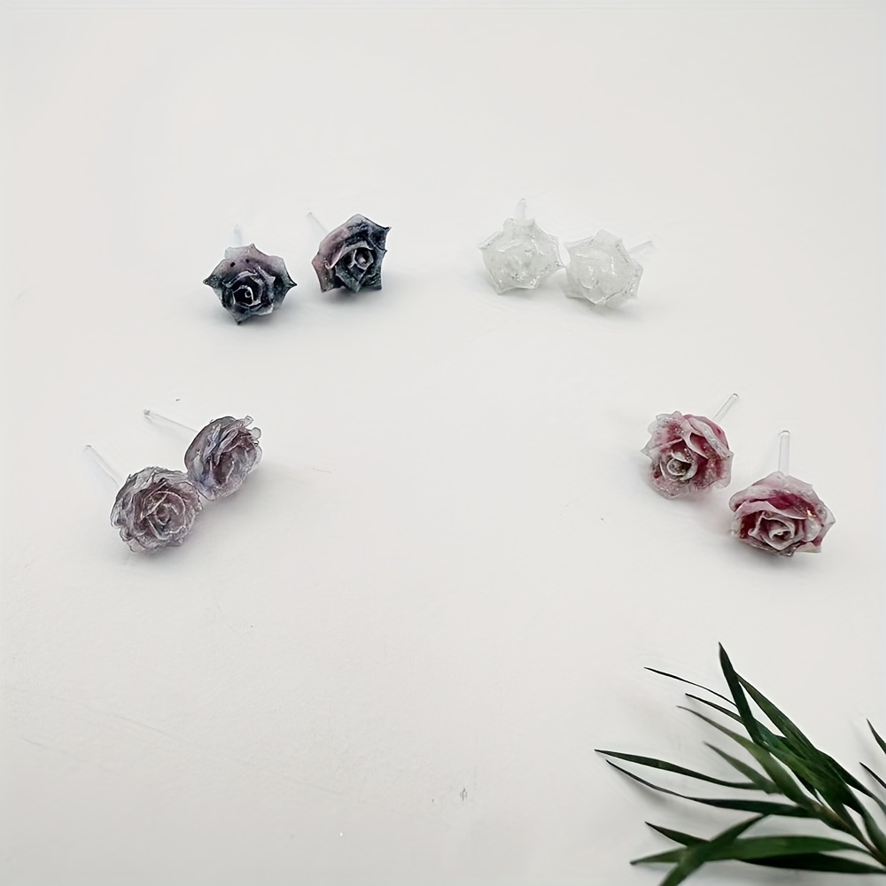 4 Pairs Retro Style Glitter Ombre Flower Earrings Set