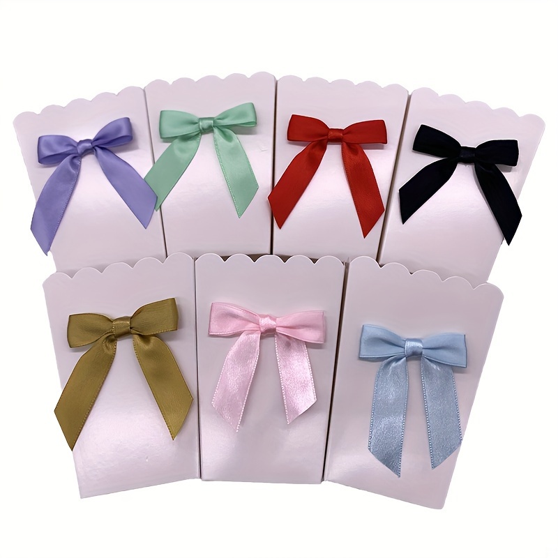 

6 Pack Of White Paper Popcorn Boxes With Satin Ribbon Bows - Perfect For Parties And Gifts