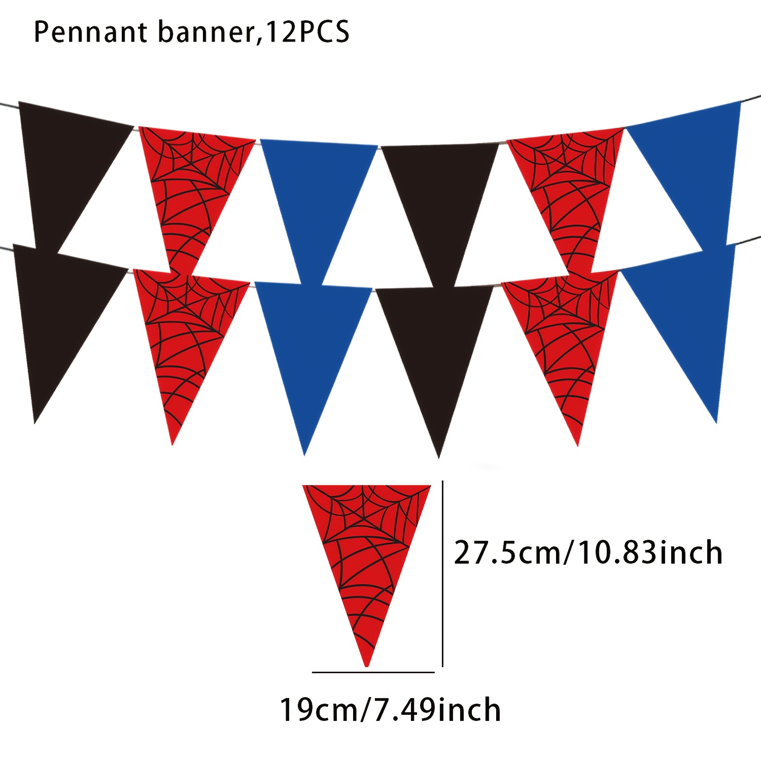 Image of -themed Party Banner - Red, Blue, Flags With Web Patterns, Pre-drilled Holes For Easy Hanging - Perfect For Halloween & Birthday Celebrations, Cartoon Style Paper Decorations, Party Decorations