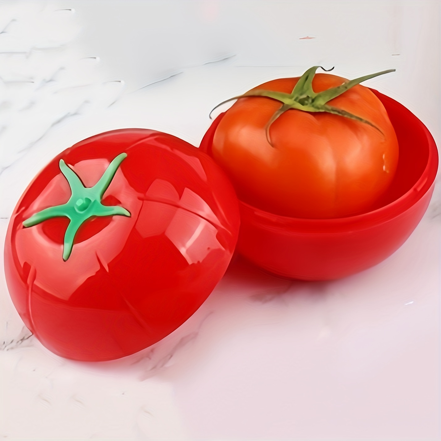 

Tomato-shaped Reusable Plastic Storage Box - Perfect For Fruits, Vegetables & Lemon Preservation - Kitchen Organizer And Gadget