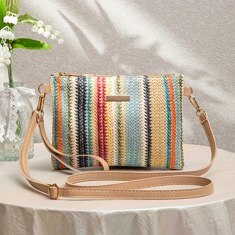 Image of Gift Fashion Matching Color Diagonal Cross Bag Handbag Shoulder Bag Beach Bag Woven Straw Bag Perfect For Any Occasion