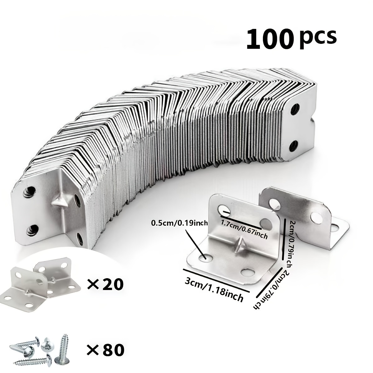 Image of 100 Pack L-shaped Corner Brace, 90 Degree Metal Bracket For Wooden Shelves, Tables, Chairs And Cabinets Hardware Additions
