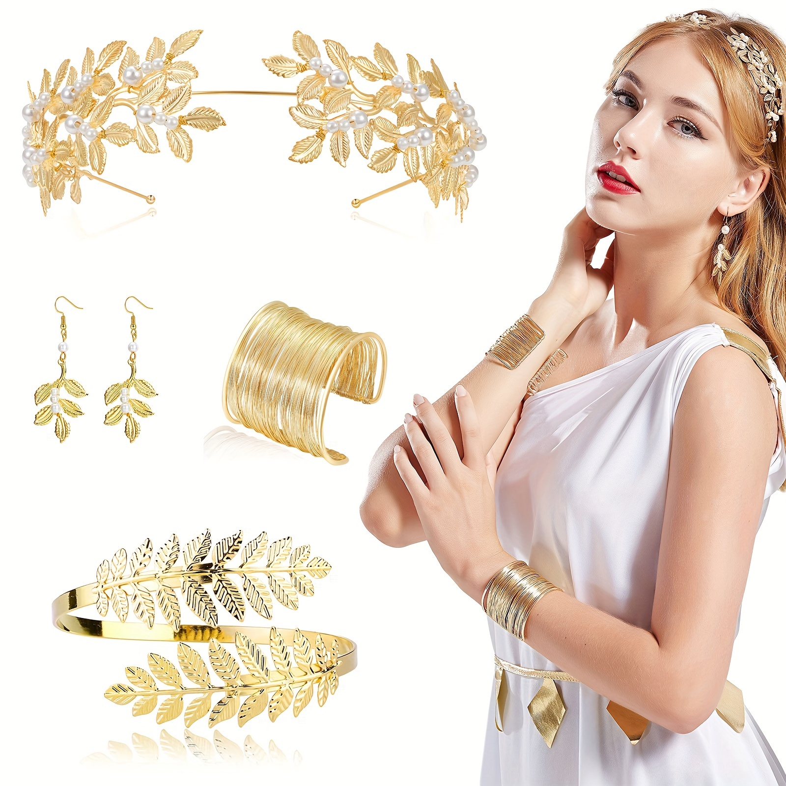 Greek Goddess Style Costume Accessories Set Including Leaf Shaped Crown  Headband Bracelet Earrings Bridal Tiara