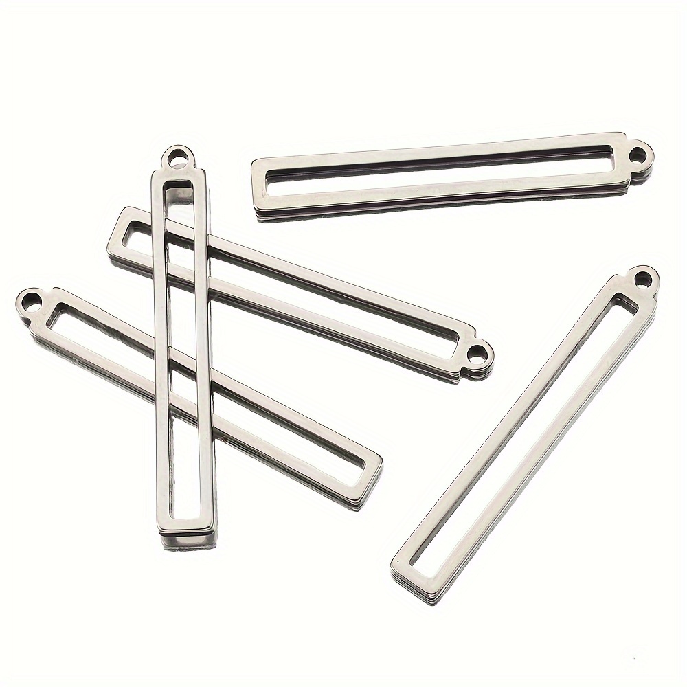 

10pcs 304 Stainless Steel Pendants, Hollow Rectangular Blank Frames, /silvery, Making Accessories For Earrings And Necklaces