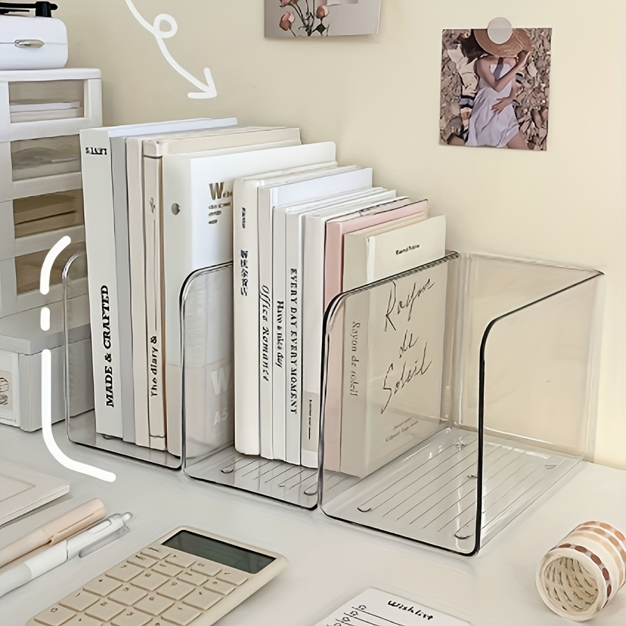 1 2 3 4pcs transparent file holder and acrylic desktop bookshelf for organizing books and office supplies on a table plastic magazine file holder organizer for desktop shelf home or office stylish book and document storage