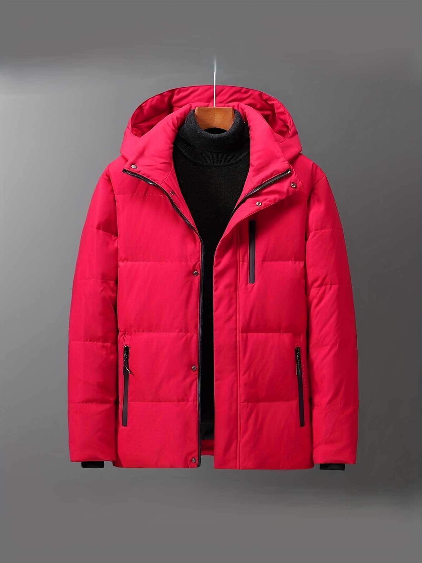 Jennine.wang Men's Hooded Warm Down Jacket, Multi Pocket Design
