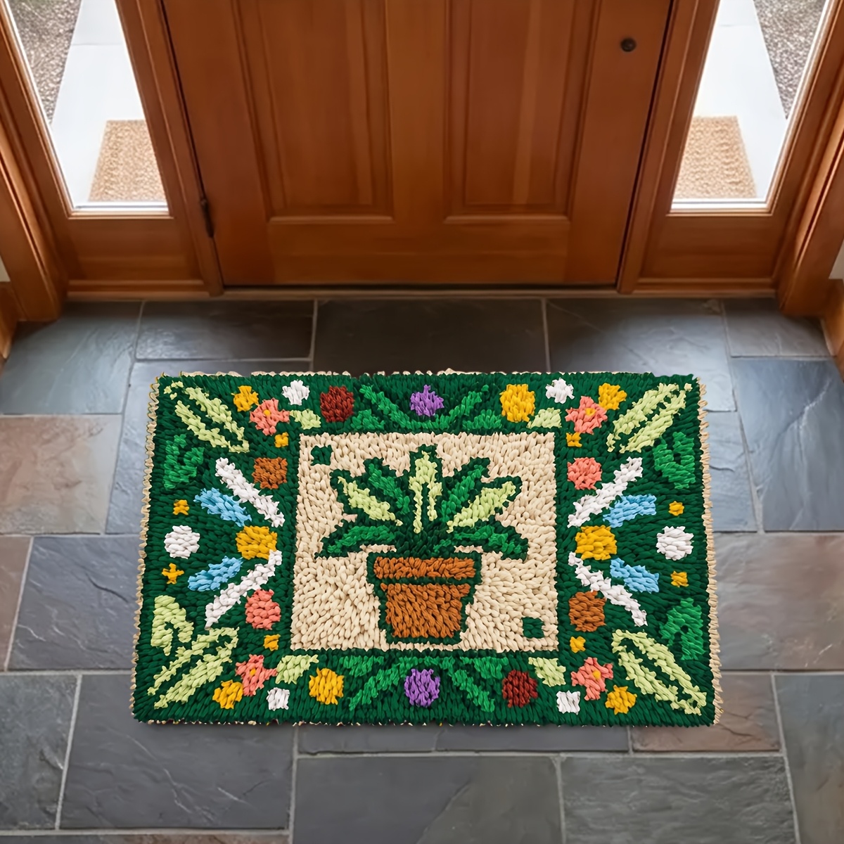 Adult Hook Carpet Kit, Cute Potted Plant Pattern