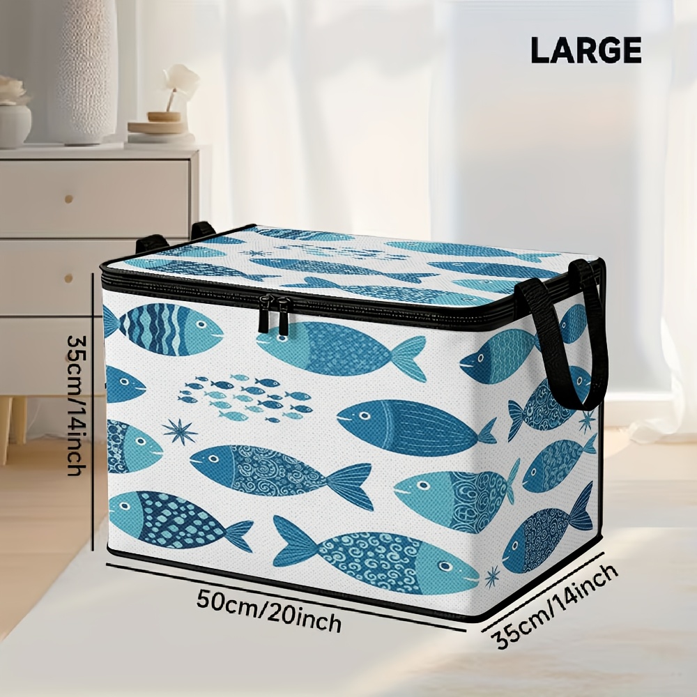TEMU Cesto portaoggetti grande pieghevole da 1 pezzo con - Organizzatore a forma di pesce blu per vestiti, peluche, cesto con ribaltabile in tessuto