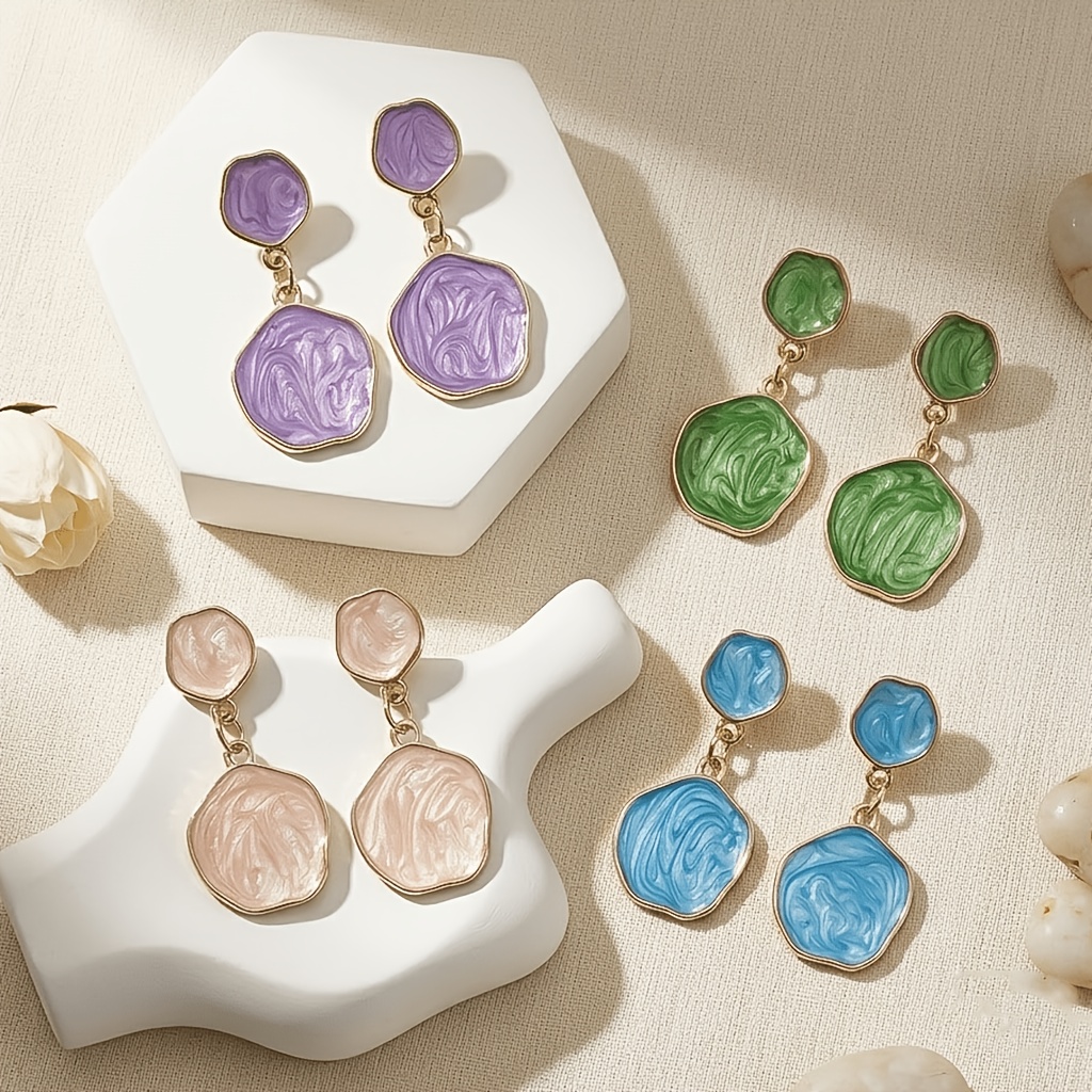 Women's Irregular Geometric Drip-Painted Pendant Earrings, Artistic Style