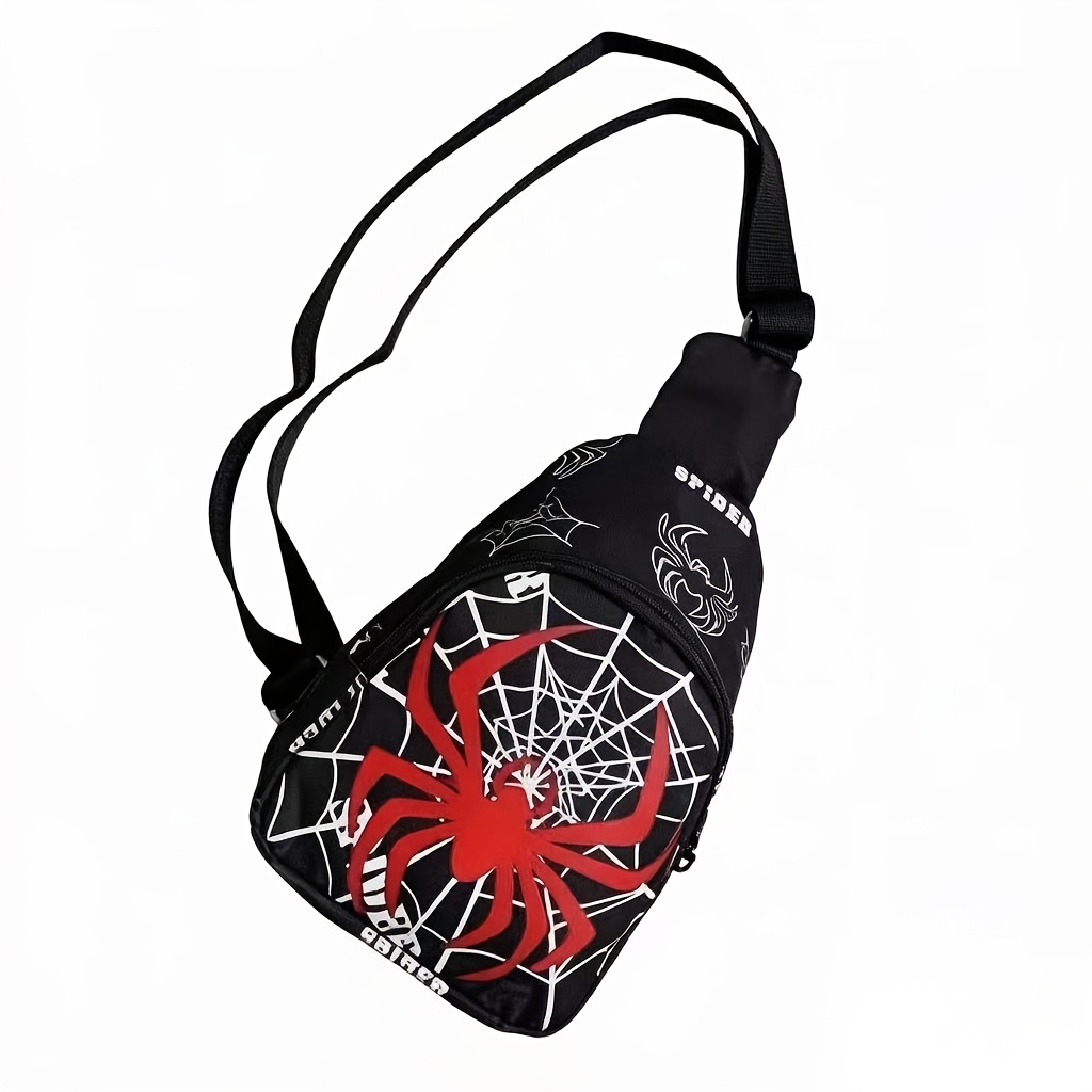 TEMU Children's Spider-themed Mini Backpack & Waist Bag With Coin Purse - Adjustable Crossbody Chest Pack Suitable For &, Lightweight Bag For