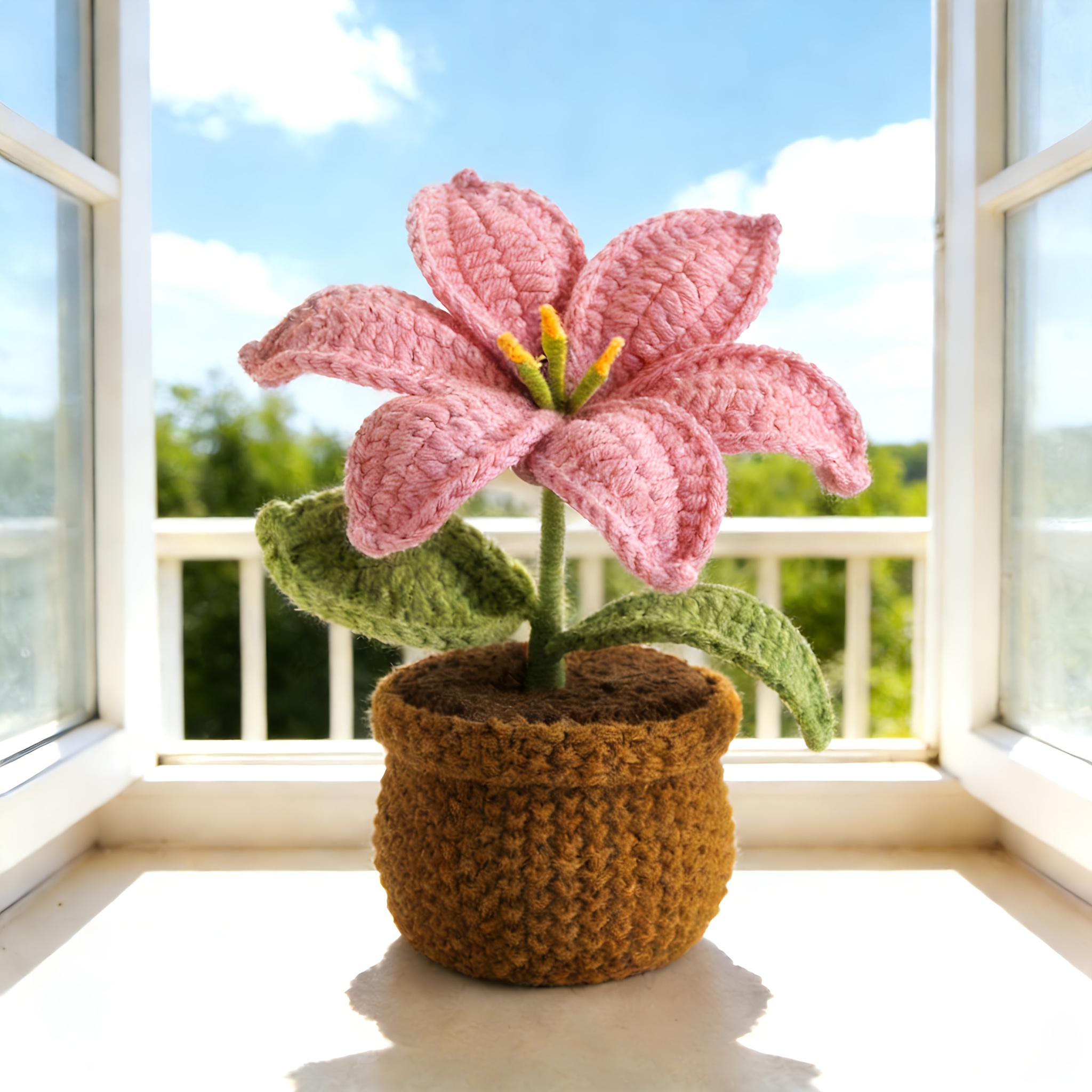 Plante lys crochetée en pot décoration florale intérieure_voghion.com