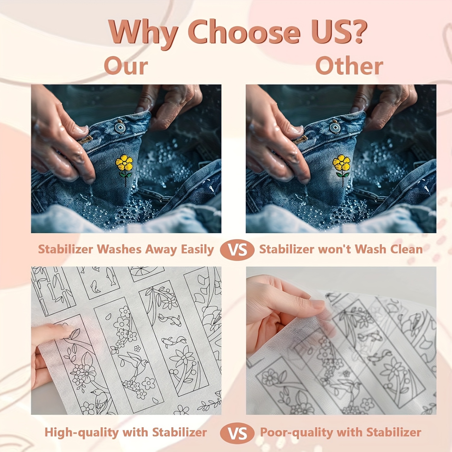 8pcs Water-Soluble Embroidery Kits for Beginners and Professionals