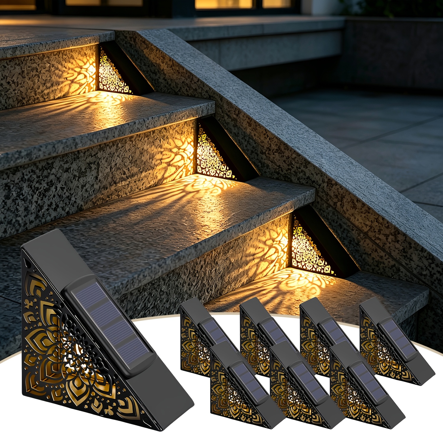 TEMU Outdoor Solar Step Lights, Made Of Metal For Rain And Sun Protection, Ip65, Solar Stair Lights, Outdoor Patio Step Lights, Suitable For Stairs,