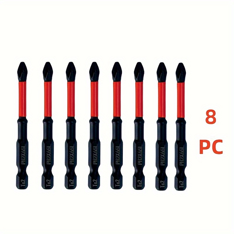 Image of Set Of 8 65mm Industrial Magnetic Screwdriver Bits: S2 Alloy Anti-slip Manual And Electric Screwdriver Bits With Strong - Cross Type