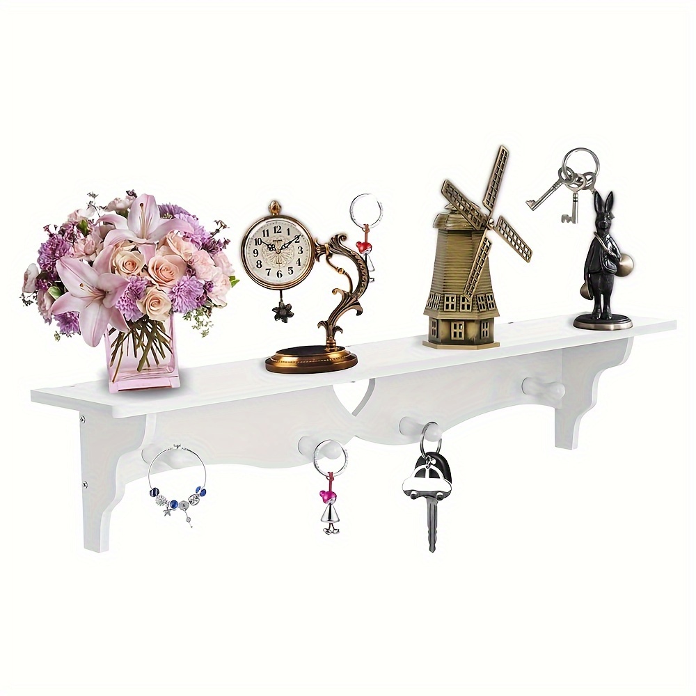 TEMU White Floating Wall Shelf In Of A Heart, Perfect For Displaying Books And Includes A Coat Hook
