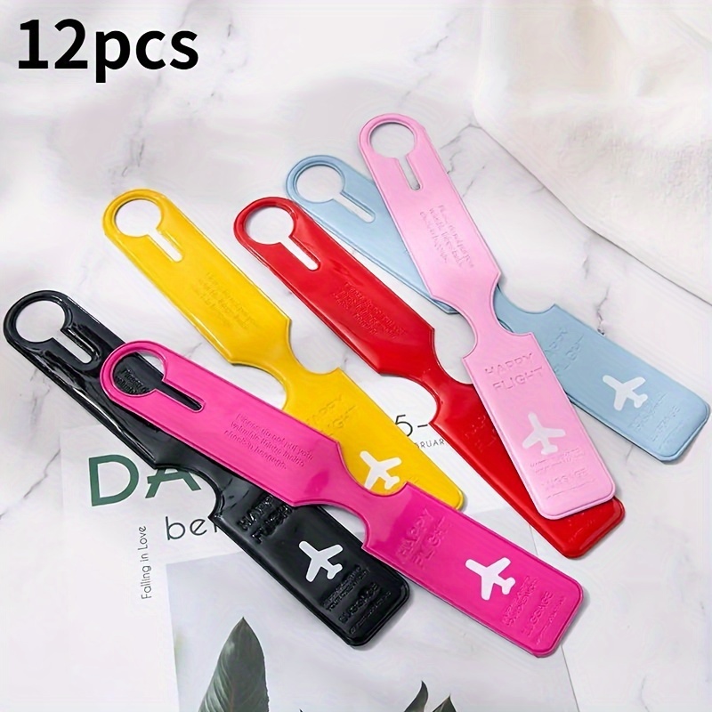 

12pcs Portable Solid Color Luggage Tags With Silica Gel, Creative Baggage Suitcase Holder Tags Label, Travel Accessories