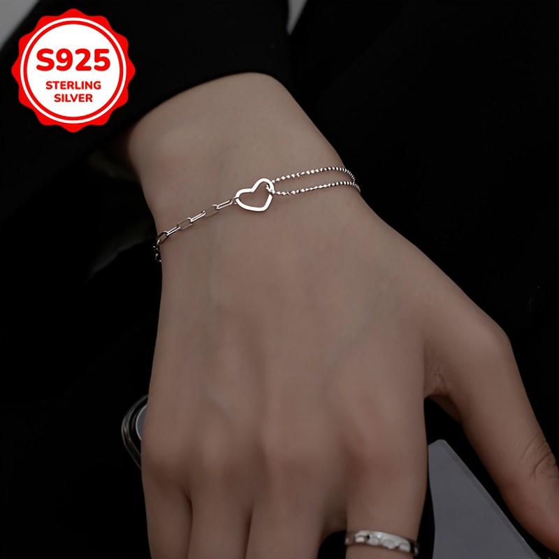 Adjustable S925 Silver Heart Bracelet for Women