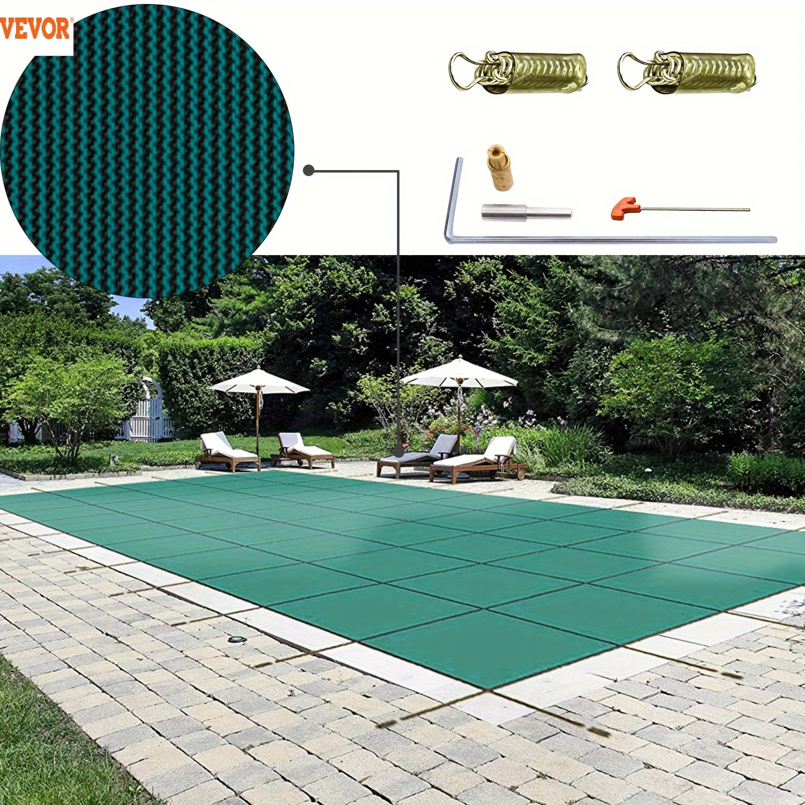 

Vevor Pool Safety Cover Fits 18x36ft Rectangle Inground Pools, Safety Pool Cover With Drainage Holes, Mesh Solid Pool Cover For Swimming Pool, Winter Safety Cover, Green