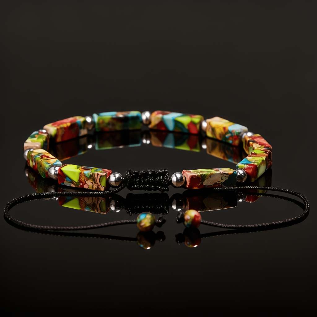 TEMU Bracciale intrecciato rettangolare 1 pz in pietra ' colorata, stile boh矇mien vintage, accessorio con perline infilate a e motivo unico, unisex,