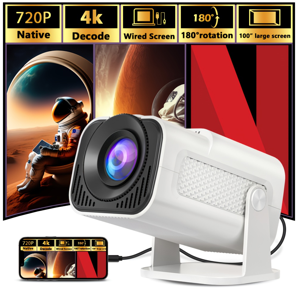 TEMU Mini Projector For Movies, Remote Control, Usb Connectivity, 180°, For Home Theater, Movies, Tv, Gaming, Compatible With Usb/av/sd/, Tv, And