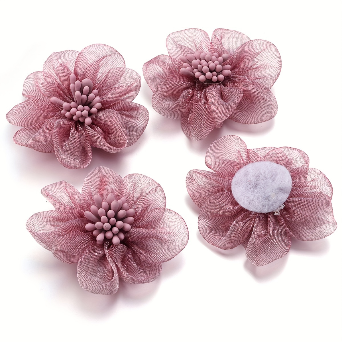 2d Flat - 4pcs Organza Flowers With Clothing Jewellery Flat Back Additions, Sewing Women's Additions Headdress Hairpin Brooch Additions, Wedding Dresses Women's Suit Collar Decor