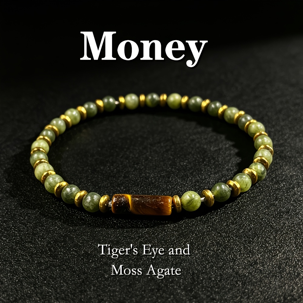 TEMU 4mm Natural Stone Eye And Moss Agate Bracelet, Handmade Natural Stone Jewelry For Daily Wear