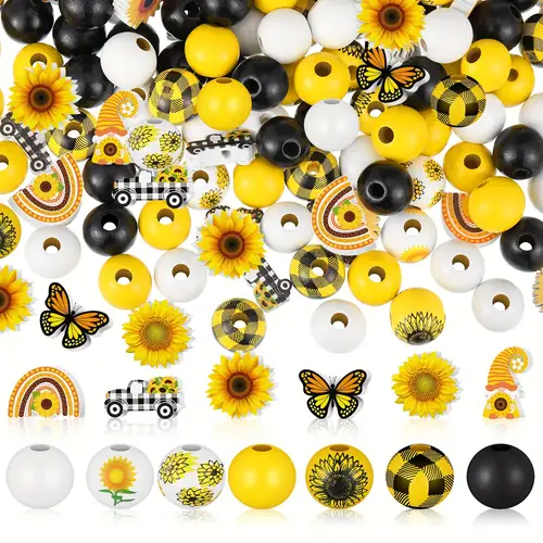 200pcs sunflower wood beads 16 mm and 20mm summer multi colored wooden beads natural colorful round loose spacer beads for necklace earring bracelet jewelry making garland decor diy craft