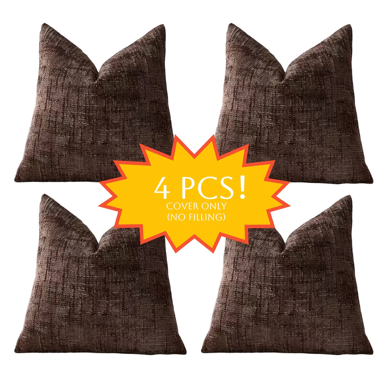 (no Filling), 4pcs Set, 3d Striped Chenille Fabric Pillow Cover, Polyester Cushion Cover, White, Gray, Orange, Green, Yellow, Brown
