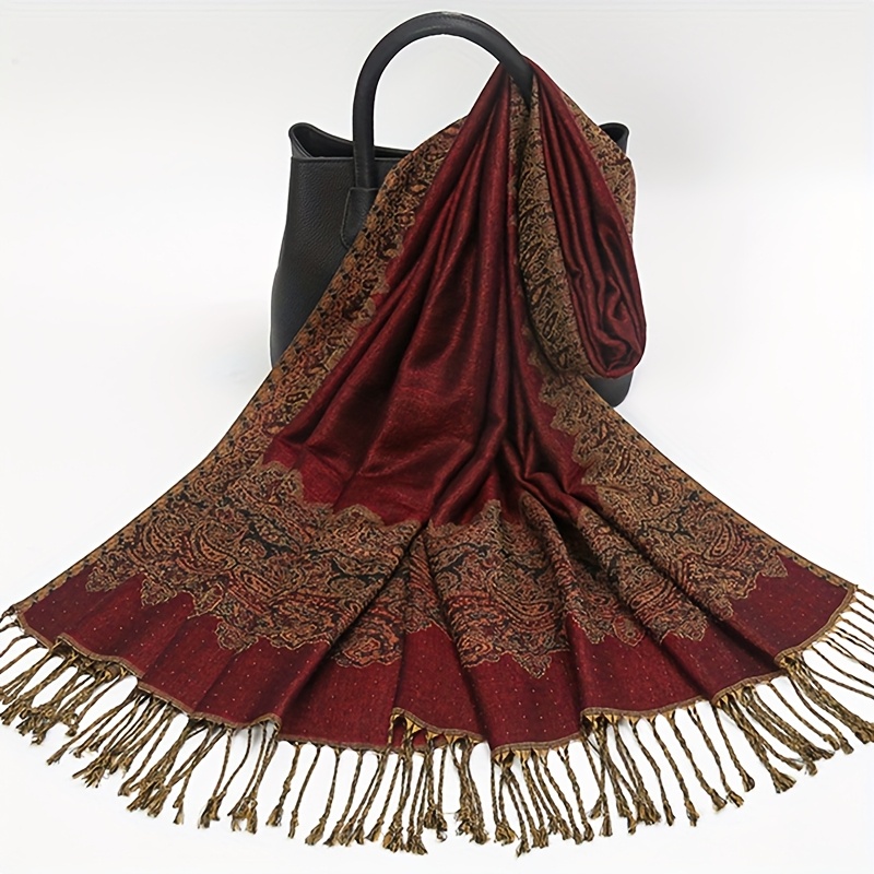 E-shop 1 Stück Damen Bohemian Jacquard Blumen Schal - Multifunktionaler Hijab für Partys, Reisen & Winter - Winddichter, warmer, eleganter Accessoire