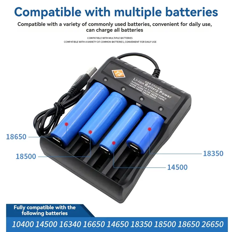 1pc usb battery charger intelligent 4 slots lithium rechargeable fast protection suitable for 18650 14500 16650 batteries and more details 2