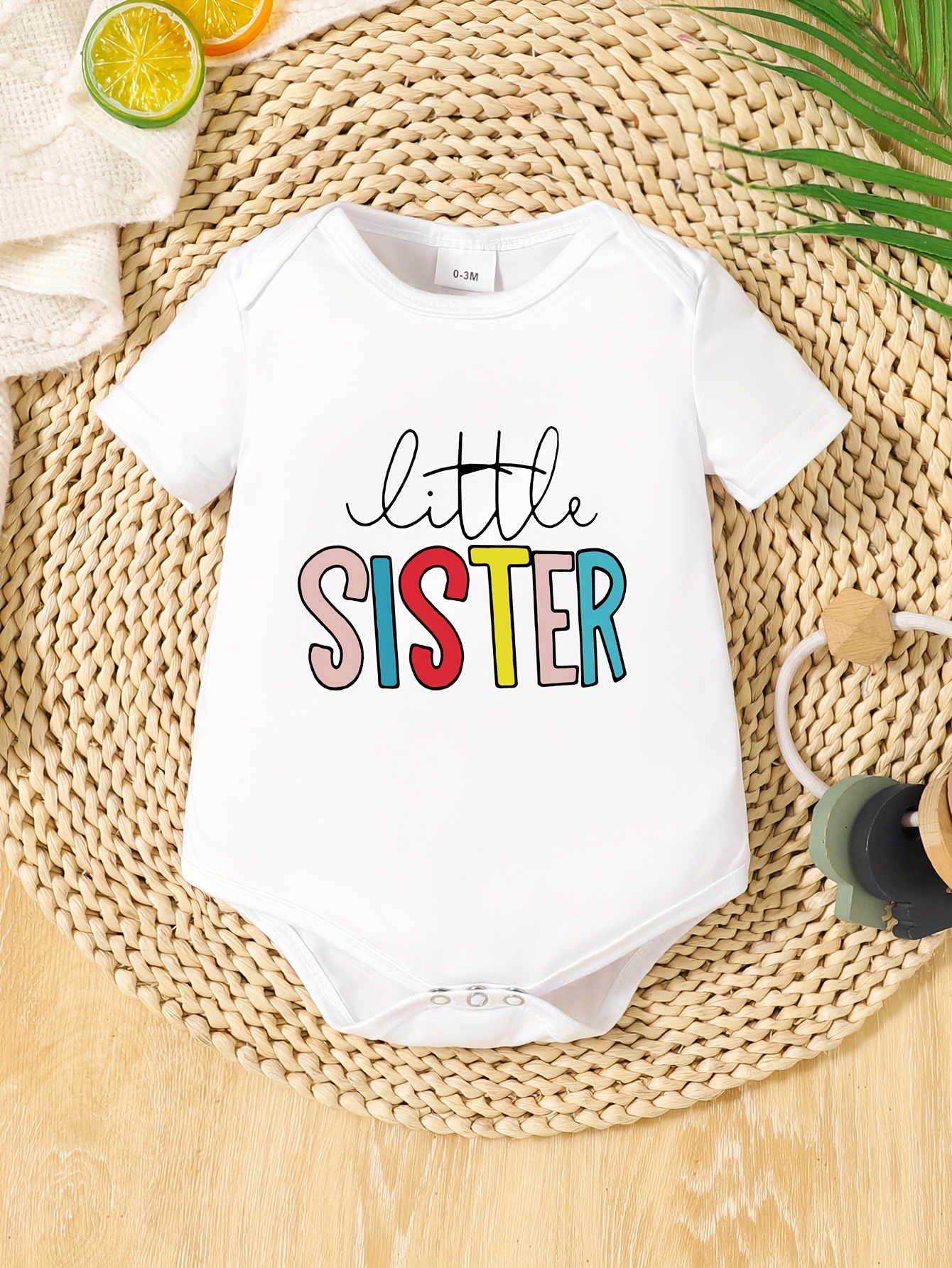 baby girls little sister colorful letter print short sleeve onesie soft round neck summer outfit machine washable spring summer newborn sister bodysuit baby girl outfits spring babywear   infant design comfortable babywear   outdoor white 0