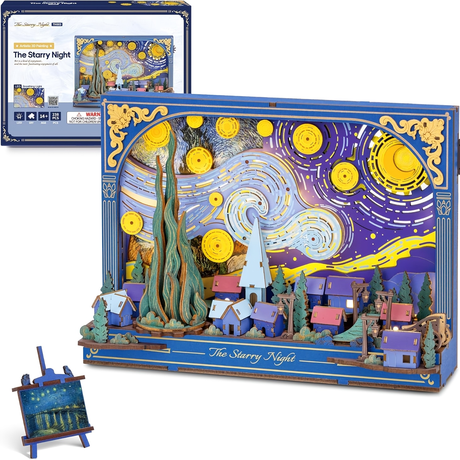 Image of Robotime 3d Wooden Puzzle Assembly Kit, Art Craft Wall Decor Frame, Stress Relief Handicraft Ornament, Mother's Day Gift, Birthday Present For Craft Lovers (starry Night) - Th003