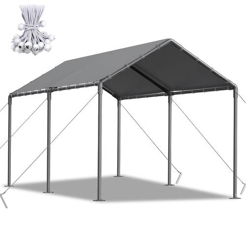 item picture 10x20ft portable outdoor garage canopy with reinforced metal poles waterproof cover durable grey canopy for outdoor storage camping and backyard use canopy for outside