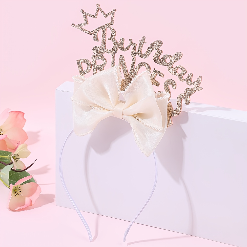 Image of Birthday Princess Letter Headband Rhinestone Decor Glitter Ornament Birthday Party Hair Decoration