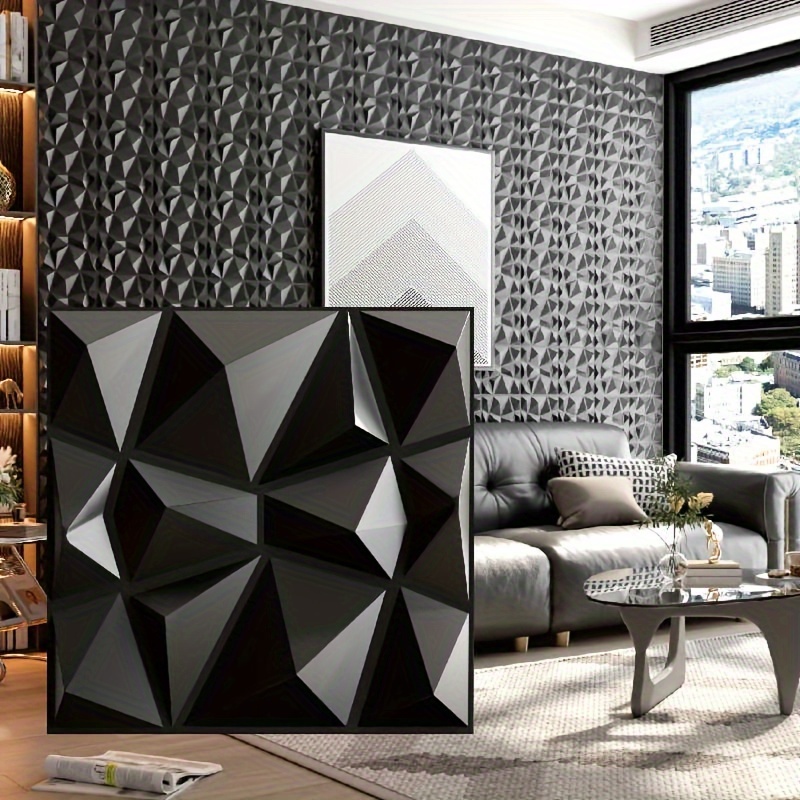 

30 Pieces Pvc Texture 3d Diamond Wall Wall Panel For, Living Room, Bedroom, Kitchen, Tv Background, Hallway, Company Office Interior Wall Decoration Black, 11.8*11.8 Inch (30cm*30cm)
