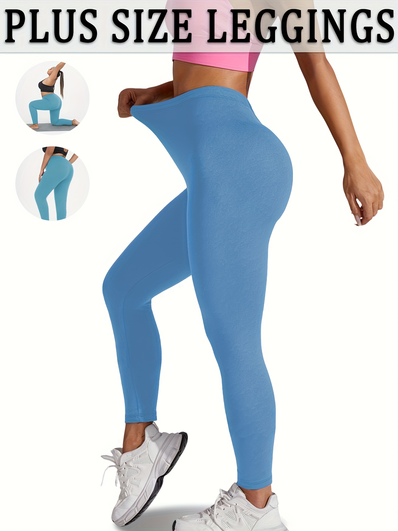 High-Waisted Plus Size Plain Women's Athletic Leggings, Stretchy, Super Soft, Non-See Through Fabric, For Running And Yoga Suitable Spring/Autumn
