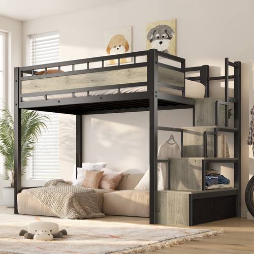 heavy duty twin loft bed frame with safety ladder space saving bed suitable for bedroom dorm easy assembly bed spring needed