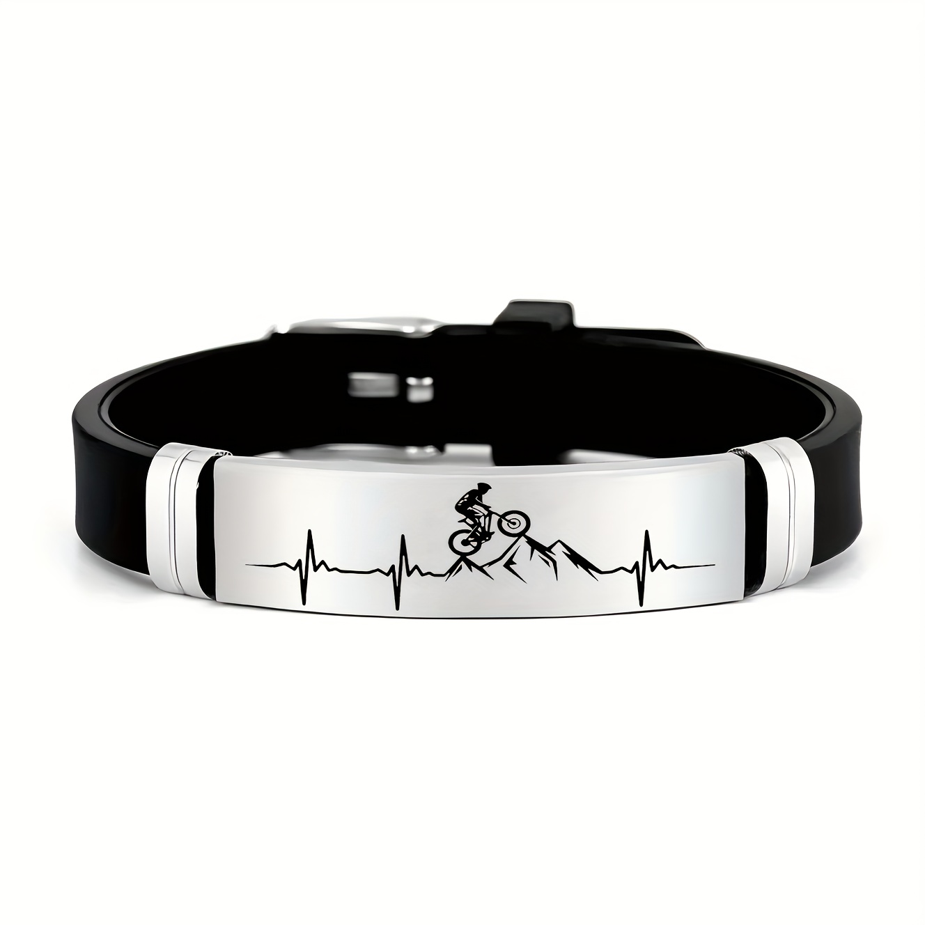 TEMU Off-road Motorcycle Enthusiast Heart Rate Design Additions, Personalized 202 202 Stainless Steel Silicone Wristband, Suitable As A Gift For Who