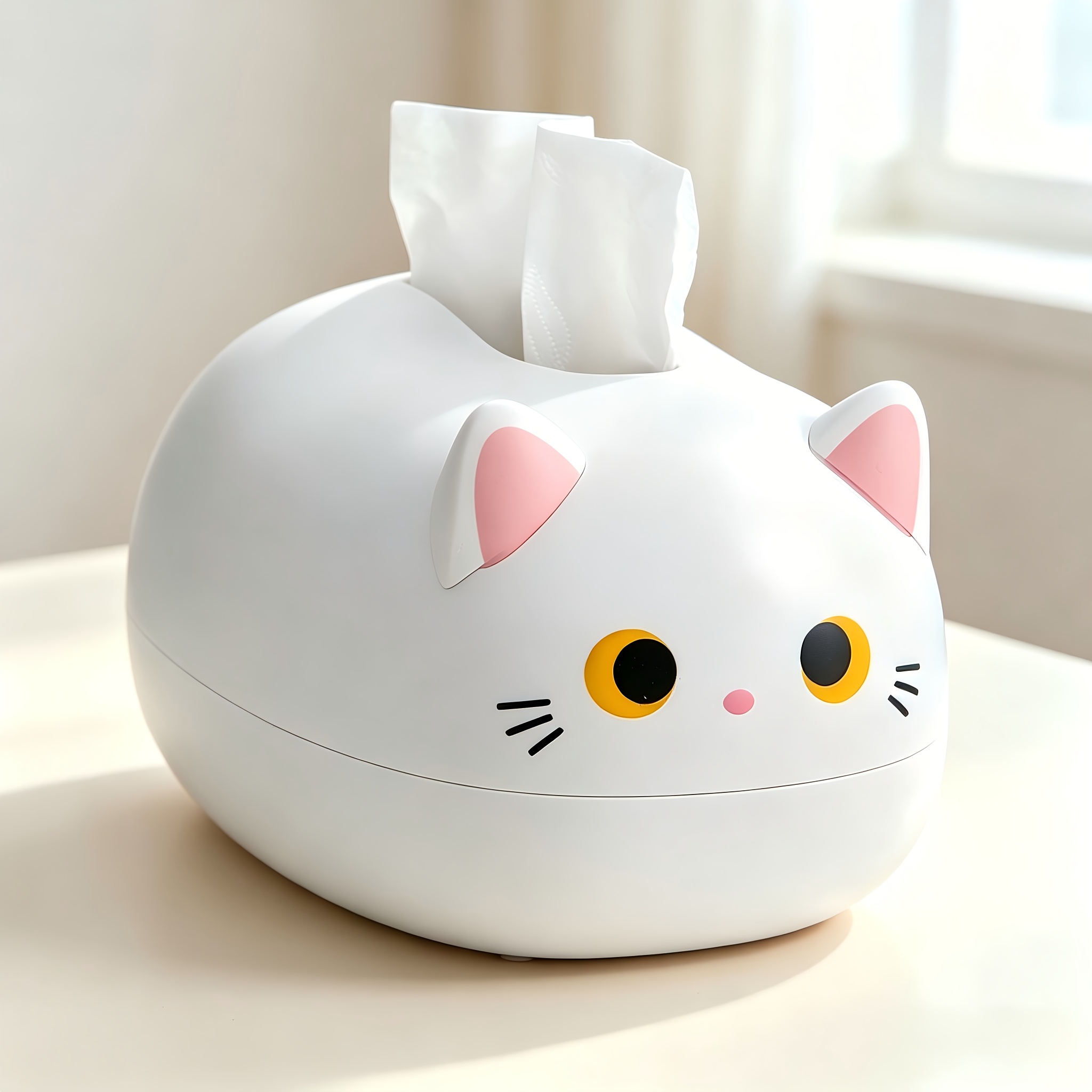 TEMU Boîte à mouchoirs mignonne de chat, décoration idéale - Boîte de rangement en plastique ludique de chaton, organisateur décoratif pour salle de